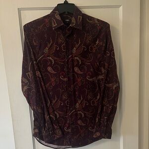 Express Men's Maroon Paisley Button-Down Shirt